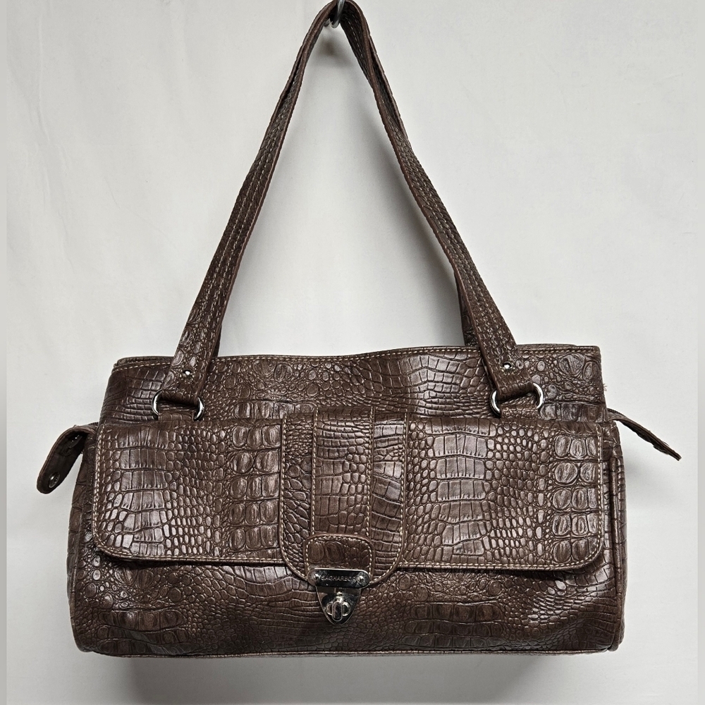 Sag Harbor Brown Shoulder Bag Purse Croc Embossed Pattern